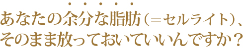 あなたの余分な脂肪（＝セルライト）、そのまま放っておいていいんですか？